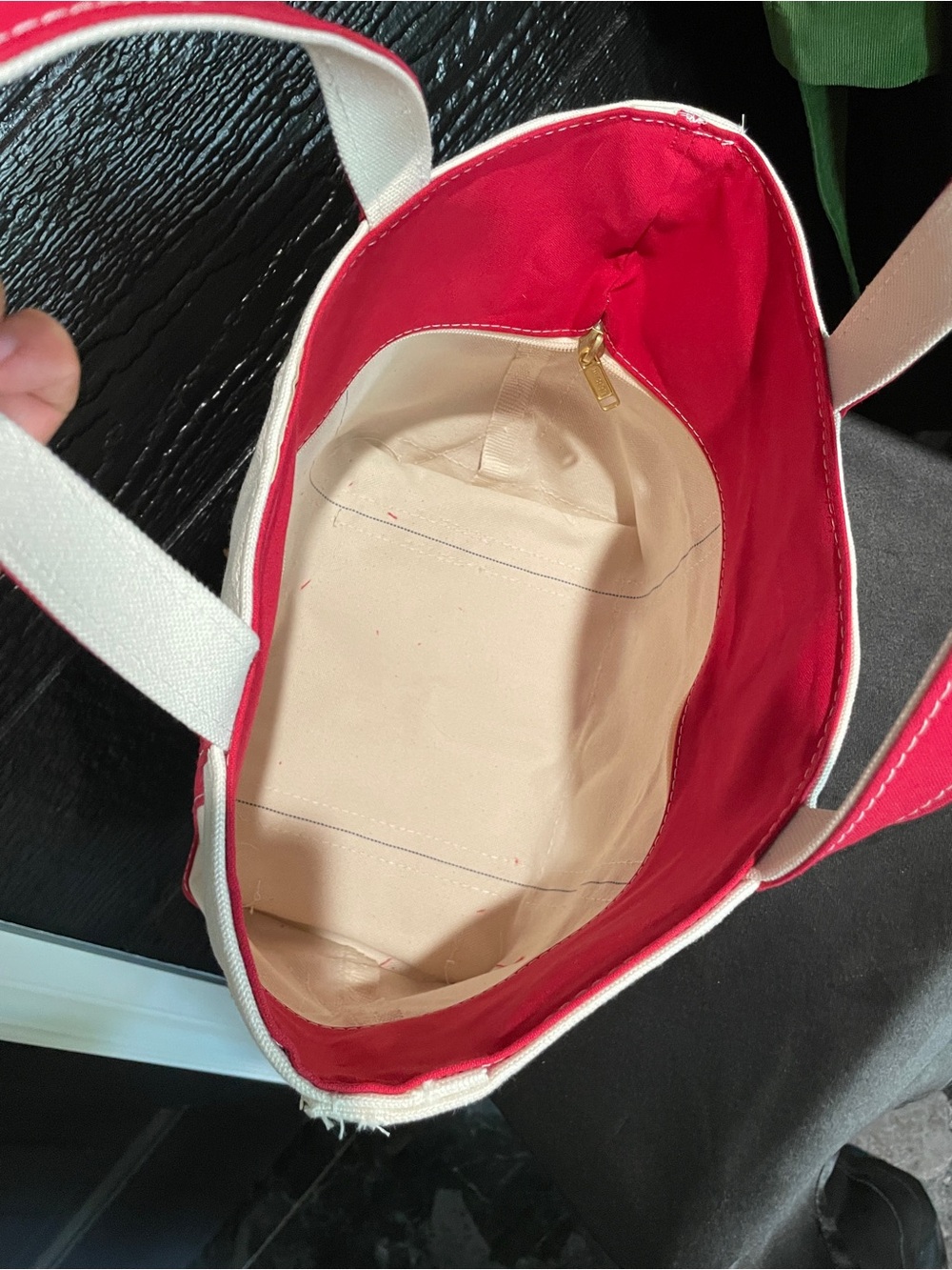 Y2K L.L. Bean Boat and Tote Bag, Medium, Cream with Red and Lettering on the - Picture 5 of 10